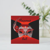 Masques de Bal Masqué Rouge Soie Noire Invitation  (Debout devant)