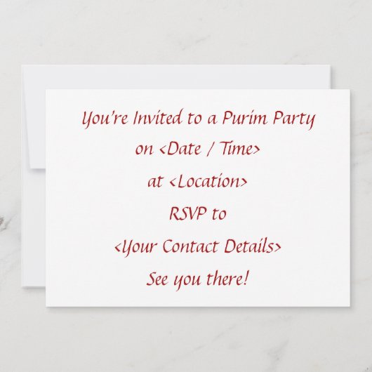 Masques de Purim et invitation de Hamentashen (Dos)