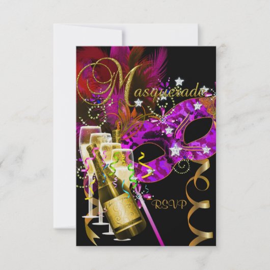 Masques de réponse de réponse RSVP noir or rose (Devant)