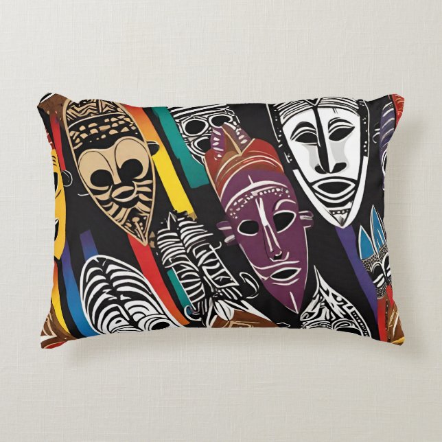 Masques Tribaux Africains Coussin coloré d'accents (Devant)