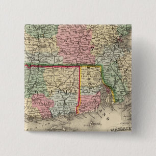 Massa, Conn, RI Map door Mitchell Vierkante Button 5,1 Cm