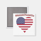 Massachusetts American Flag Heart Magneet (Voorkant / Achterkant)