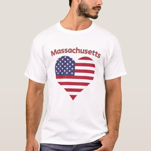 Massachusetts American Flag Heart T-shirt (Voorkant)