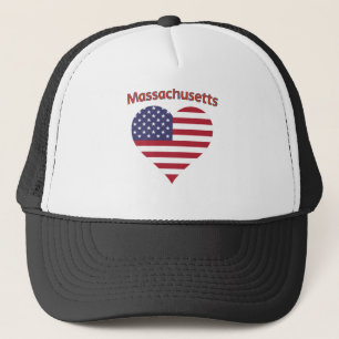 Massachusetts American Flag Heart Trucker Pet