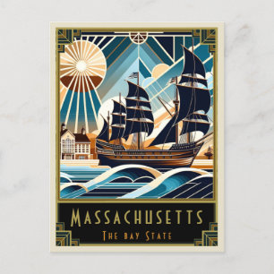 Massachusetts   Art. Deco Briefkaart