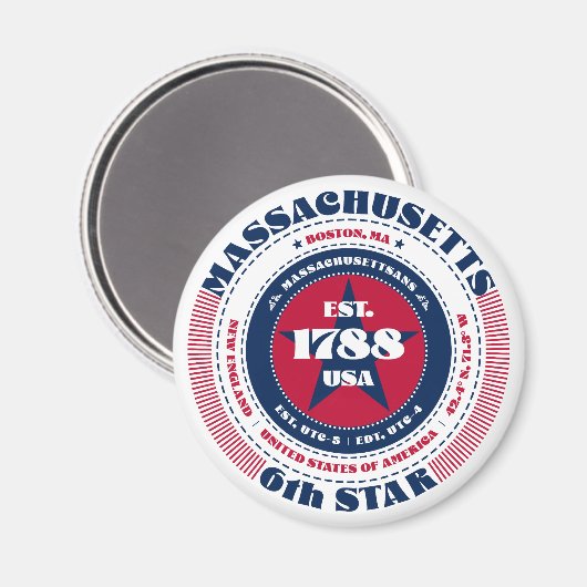 Massachusetts Circle Typographie Souvenir Magnet (Recto/Verso)