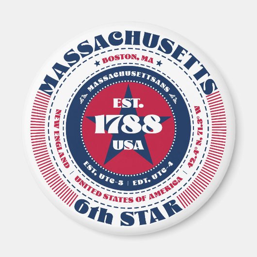 Massachusetts Circle Typographie Souvenir Magnet (Devant)