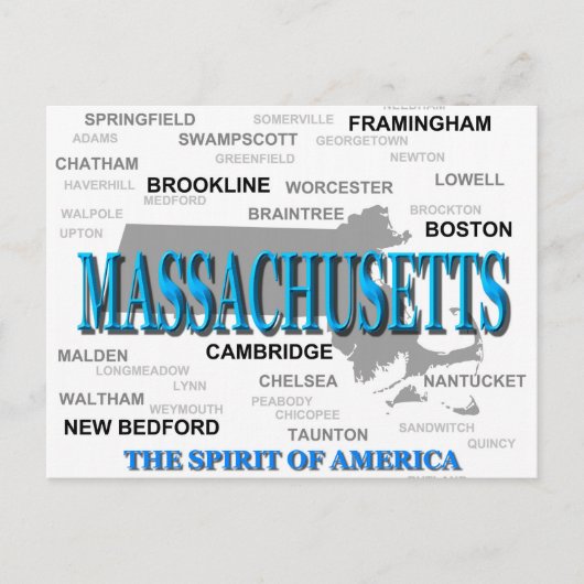 Massachusetts Cities and Towns State Pride Map Briefkaart (Voorkant)