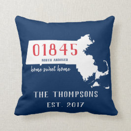 Massachusetts Custom Town Zip Code Pillow Blue Kussen