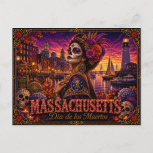 Massachusetts Día de los Muertos Retro Briefkaart