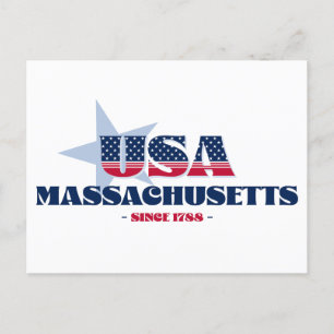 Massachusetts en carte postale rouge, blanche et b