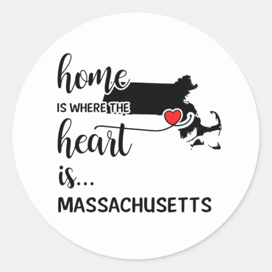 Massachusetts home is waar het hart ligt ronde sticker (Voorkant)