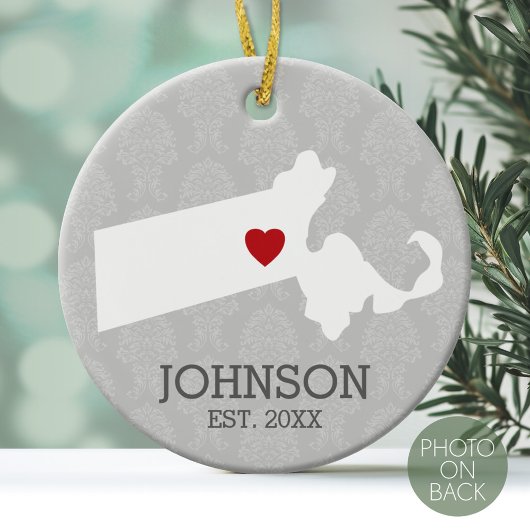 Massachusetts Home State City Map - Custom Weddens Keramisch Ornament
