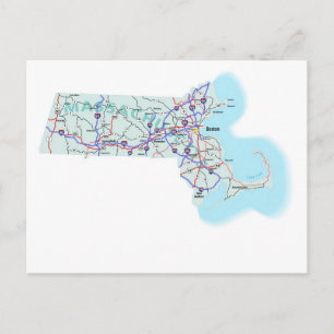Massachusetts Interstate Map Briefkaart