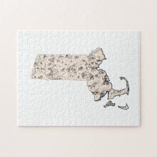Massachusetts  kaart van het Afbeelding Legpuzzel