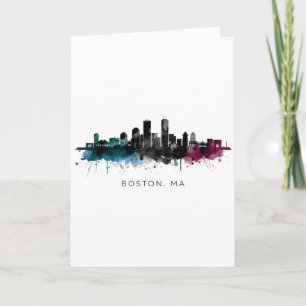 Massachusetts Kunst   Boston MA Silhouet Aquarel Kaart
