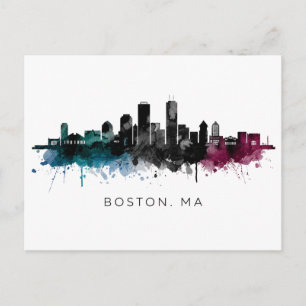 Massachusetts Kunst   Boston MA Silhouette Waterve Briefkaart