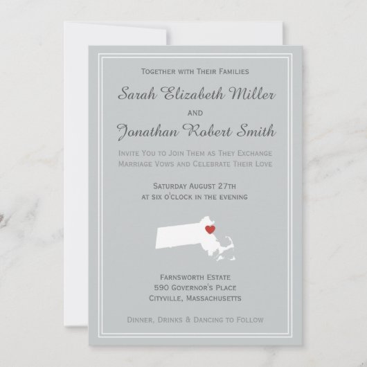 Massachusetts Love - Invitation de mariage personn (Devant)