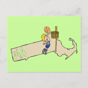 Massachusetts MA Map & Basketball Cartoon Art Briefkaart