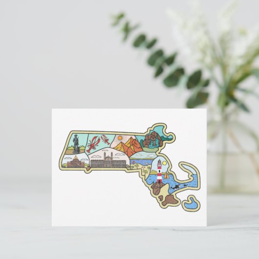Massachusetts Map Boston Cape Cod Salem Souvenir Briefkaart (Staand voorkant)