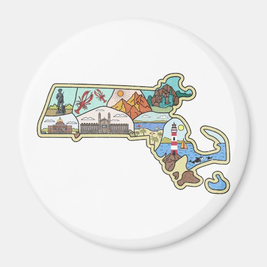 Massachusetts Map Boston Cape Cod Salem Souvenir Magneet (Voorkant)