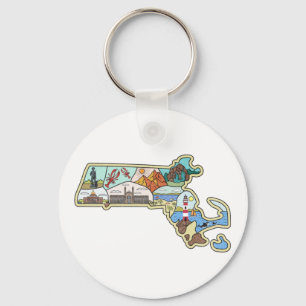 Massachusetts Map Boston Cape Cod Salem Souvenir Sleutelhanger
