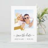 Massachusetts Map bruiloft met foto's opslaan Datu Save The Date (Staand voorkant)