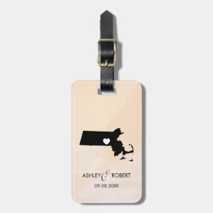 Massachusetts Map Wedding Bagagelabel, personalise Bagagelabel