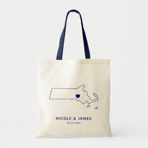 Massachusetts Map Wedding Welcome Bag Tas, marine Tote Bag