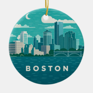 Massachusetts Nachtelijke Stadsgezicht Boston St Keramisch Ornament
