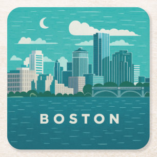 Massachusetts Nachtelijke Stadsgezicht Boston St Vierkante Kartonnen Onderzetter