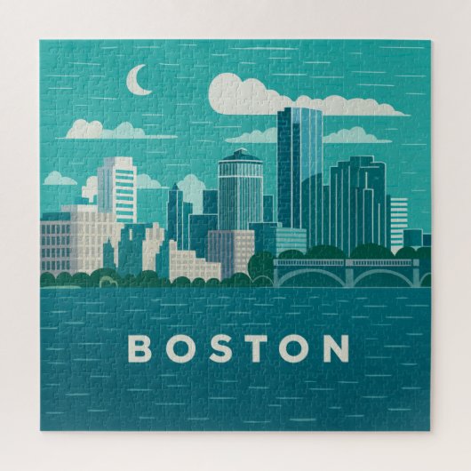Massachusetts Night Cityscape | Boston City Legpuzzel (Verticaal)