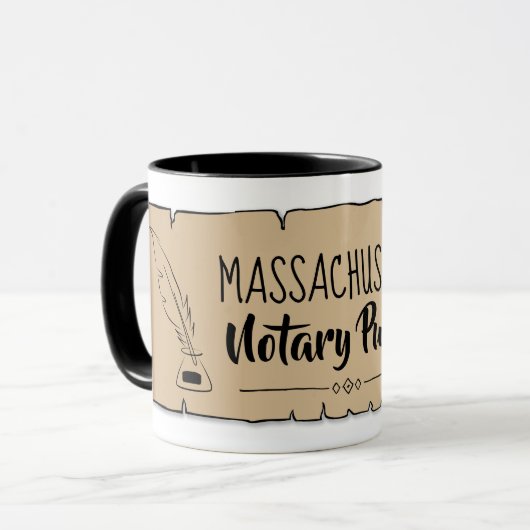 Massachusetts Notional Public Scroll Feather Quill Mok (Voorkant links)