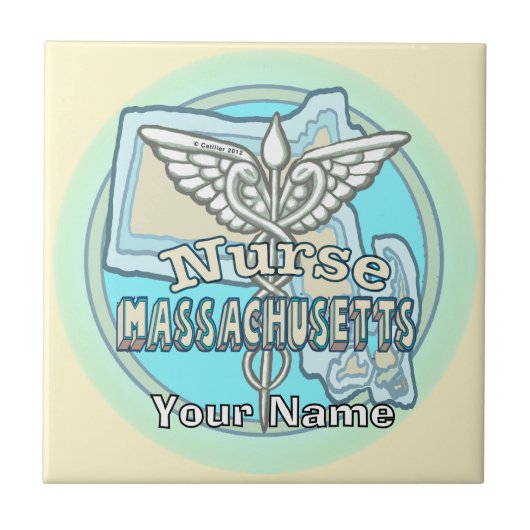 Massachusetts Nurse Caduceus Tile Tegeltje (Voorkant)