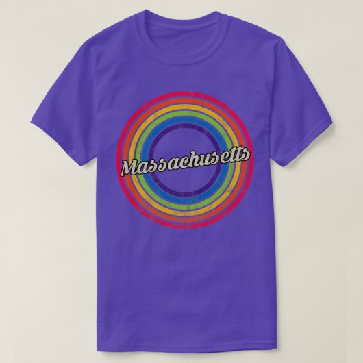Massachusetts Retro Rainbow Faded Style T-shirt (Design voorkant)