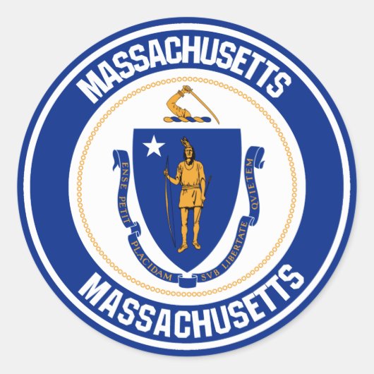 Massachusetts Round Emblem Ronde Sticker (Voorkant)