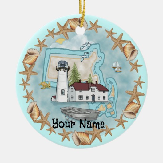Massachusetts Shells Lighthouse Ornament (Voorkant)