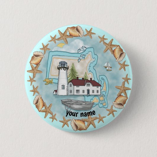Massachusetts Shells Lighthouse Ronde Button 5,7 Cm (Voorkant)