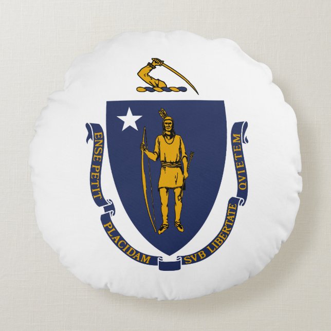 Massachusetts State Flag Rond Kussen (Voorkant)