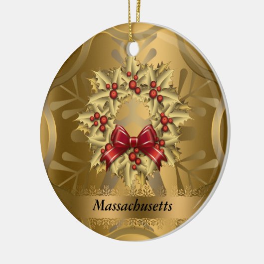 Massachusetts State Kerstannament Keramisch Ornament (Links)