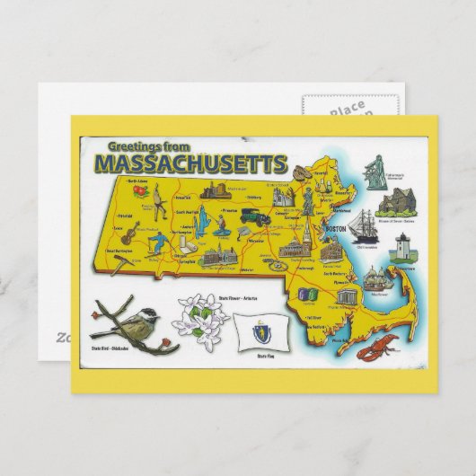 Massachusetts State Map Briefkaart (Voorkant / Achterkant)