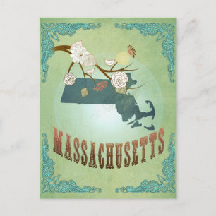 Massachusetts State Map - Green Briefkaart