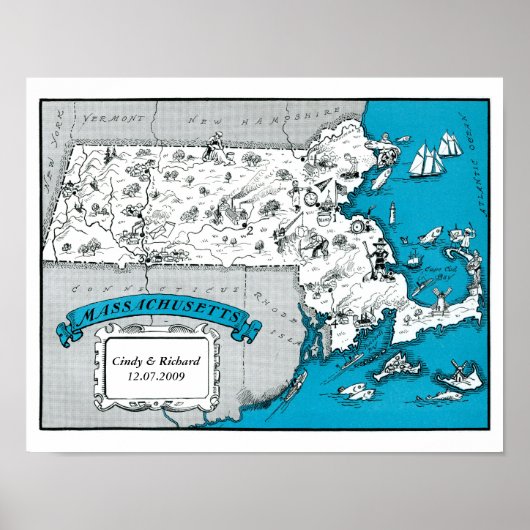 Massachusetts State Map Wall Art Poster (Voorkant)