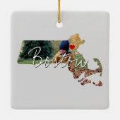 Massachusetts State Photo insert and town name Keramisch Ornament (Achterkant)