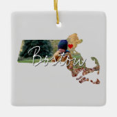 Massachusetts State Photo insert and town name Keramisch Ornament (Voorkant)