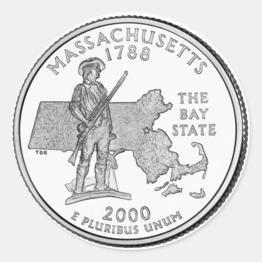 Massachusetts State Quarter Ronde Sticker (Voorkant)