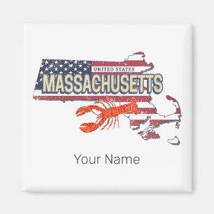 Massachusetts Verenigde Staten Retro Kaart  Vereni Magneet