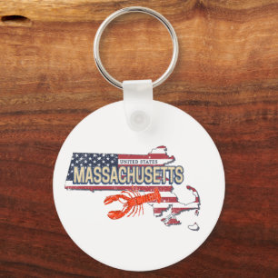 Massachusetts Verenigde Staten Retro Kaart Vereni Sleutelhanger
