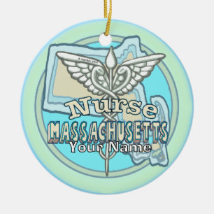 Massachusetts Verpleegster Caduceus Keramisch Ornament