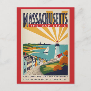 Massachusetts Vuurtoren Illustratie Reis Kunst Briefkaart